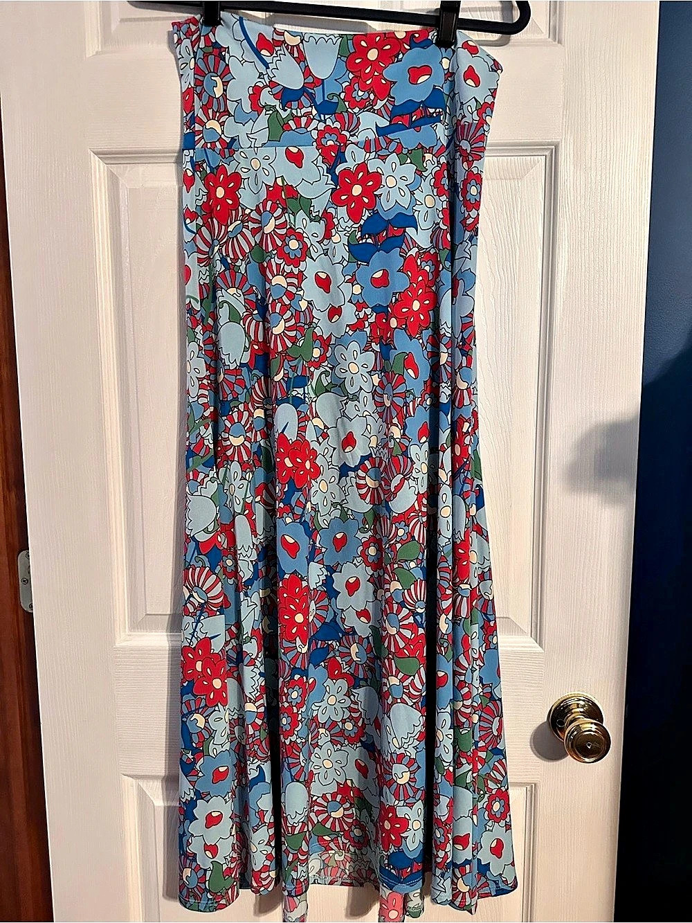 LuLaRoe Maxi Skirt Floral Blue & Red